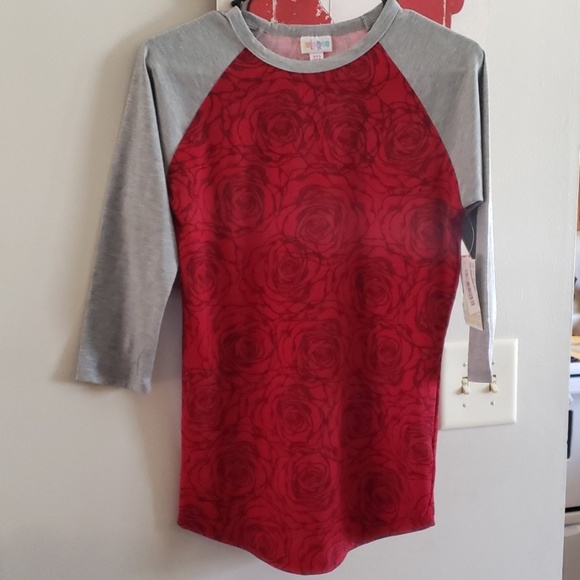 Lularoe Randy xxs red rose and grey sleeve top - Picture 2 of 3